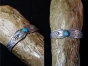 Antique 卍 Applique Coin Silver Cuff Bracelet w/TQ  c.1930