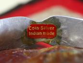 Antique 卍 Applique Coin Silver Cuff Bracelet w/TQ  c.1930