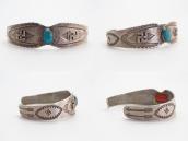 Antique 卍 Applique Coin Silver Cuff Bracelet w/TQ  c.1930