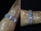 Antique 卍 Applique Coin Silver Cuff Bracelet w/TQ  c.1930