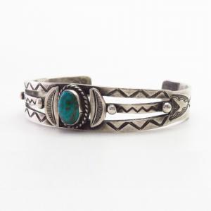 Vintage Navajo Arrows Stamped Cuff w/Turquoise c.1940～