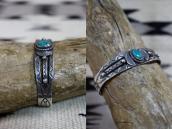 Vintage Navajo Arrows Stamped Cuff w/Turquoise c.1940～