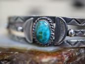 Vintage Navajo Arrows Stamped Cuff w/Turquoise c.1940～