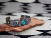 Vintage Navajo Arrows Stamped Cuff w/Turquoise c.1940～
