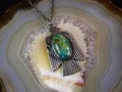 Atq T-bird Shape Fob w/Gem Green Turquoise Necklace  c.1930～