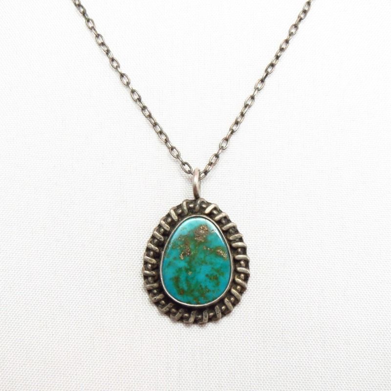 Vintage Navajo Small Blue Gem Turquoise Fob Necklace c.1950～