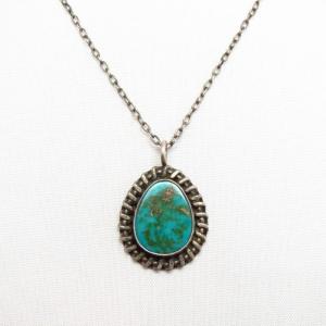 Vintage Navajo Small Blue Gem Turquoise Fob Necklace c.1950～