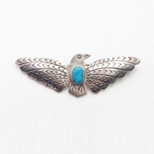Antique Navajo Tunderbird Shaped Pin w/Gem Turquoise c.1930～