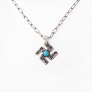 Antique Small 卍 Shape Top w/Turquoise Silver Necklace c.1930