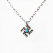 Antique Small 卍 Shape Top w/Turquoise Silver Necklace c.1930