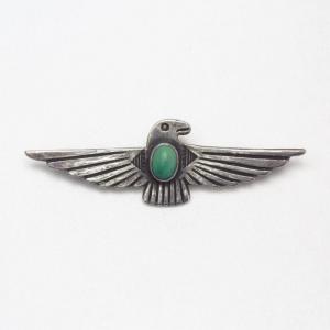 Atq Stamped Thunderbird Shape Silver Pin w/Green TQ  c.1930～