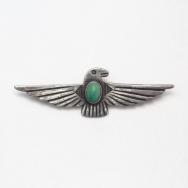 Atq Stamped Thunderbird Shape Silver Pin w/Green TQ  c.1930～