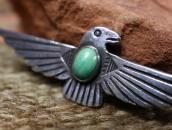 Atq Stamped Thunderbird Shape Silver Pin w/Green TQ  c.1930～