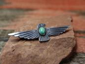 Atq Stamped Thunderbird Shape Silver Pin w/Green TQ  c.1930～