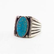 Vtg Navajo Gem Kingman Turquoise Mens Ring in Silver c.1965～