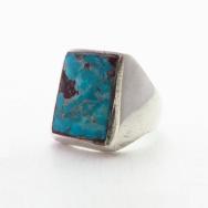 Vintage Navajo Turquoise Inlay Cast Silver Mens Ring c.1965～