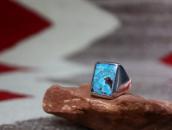 Vintage Navajo Turquoise Inlay Cast Silver Mens Ring c.1965～