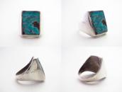 Vintage Navajo Turquoise Inlay Cast Silver Mens Ring c.1965～