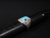 Vintage Navajo Turquoise Inlay Cast Silver Mens Ring c.1965～