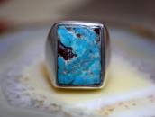 Vintage Navajo Turquoise Inlay Cast Silver Mens Ring c.1965～