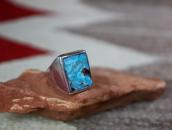 Vintage Navajo Turquoise Inlay Cast Silver Mens Ring c.1965～