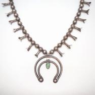Atq Navajo Small Squash Blossom Naja Necklace w/TQ  c.1940