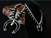 Atq Navajo Small Squash Blossom Naja Necklace w/TQ  c.1940