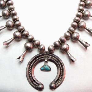 Antique Squash Blossom Naja Necklace w/GemGrade TQ
