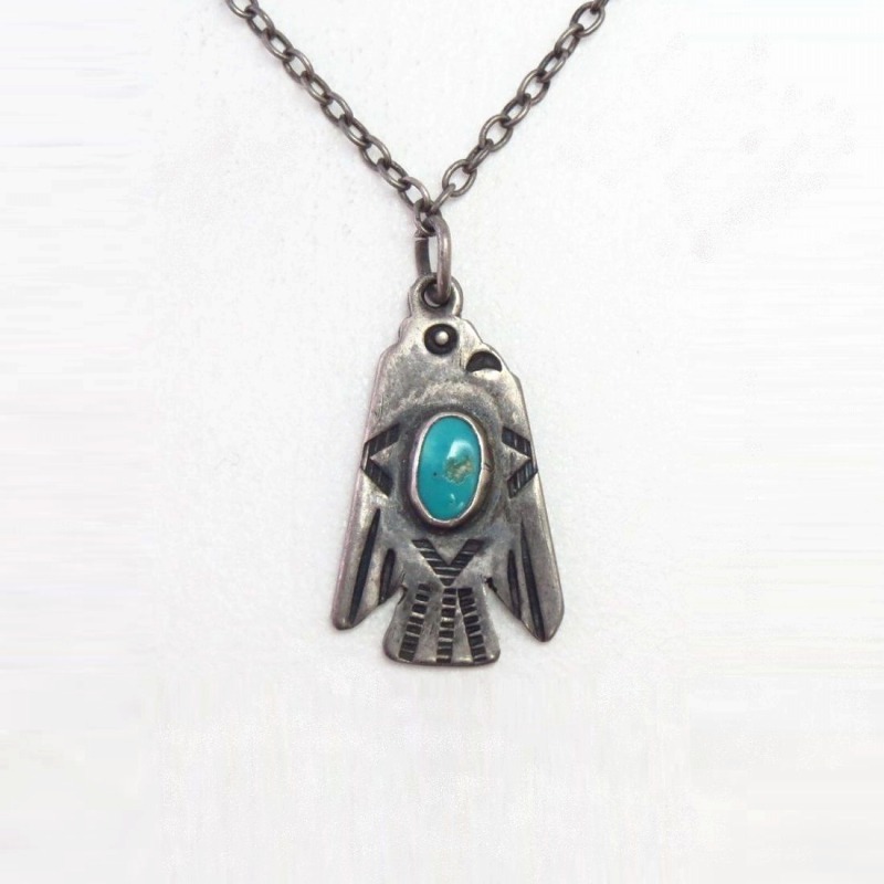 Atq Stamped Small T-bird Shape w/TQ Fob Necklace  c.1930～