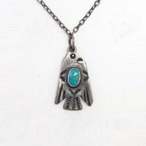 Atq Stamped Small T-bird Shape w/TQ Fob Necklace  c.1930～