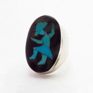 Vtg Zuni Rainbow Man Tortoiseshell & TQ Inlay Ring  c.1950～