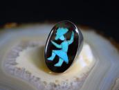 Vtg Zuni Rainbow Man Tortoiseshell & TQ Inlay Ring  c.1950～