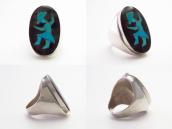 Vtg Zuni Rainbow Man Tortoiseshell & TQ Inlay Ring  c.1950～