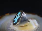 Vtg Zuni Rainbow Man Tortoiseshell & TQ Inlay Ring  c.1950～