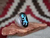 Vtg Zuni Rainbow Man Tortoiseshell & TQ Inlay Ring  c.1950～