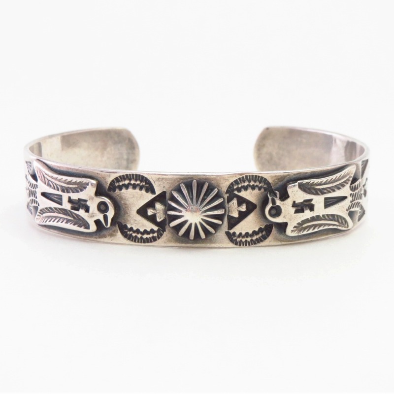 Antique 卍 Stamped Thunderbirds Applique Cuff Bracelet c.1930