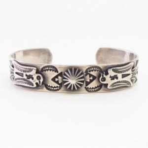 Antique 卍 Stamped Thunderbirds Applique Cuff Bracelet c.1930