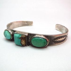 Antique Stamped Ingot Silver Cuff w/3TQ  c.1920