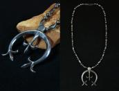 Vtg Navajo BenchMade Silver Bead Necklace w/CastNaja c.1965～