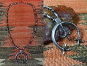 Vtg Navajo BenchMade Silver Bead Necklace w/CastNaja c.1965～