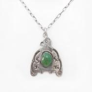 Atq Navajo 卍 Stamped T-bird Fob w/Turquoise Necklace  c.1930