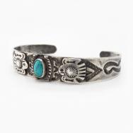 Anitque Navajo T-birds Applique Cuff w/Turquoise  c.1930