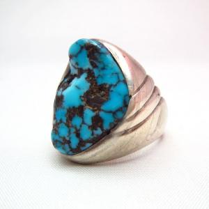 Vintage Silver Ring with Gem Turquoise Cab  c.1960