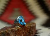 Vintage Silver Ring with Gem Turquoise Cab  c.1960