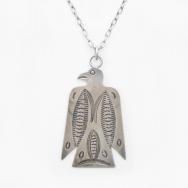 Antique Navajo Stamped Silver T-bird Top Necklace  c.1930～