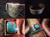 Antique 卍 Stamped Ingot Cuff w/Square TQ c.1915～