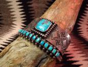 Antique 卍 Stamped Ingot Cuff w/Square TQ c.1915～