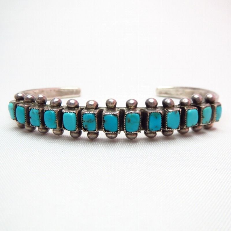 Vintage Zuni Row Cuff Bracelet w/Square TQ  c.1940