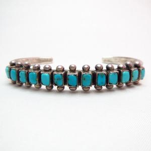 Vintage Zuni Row Cuff Bracelet w/Square TQ  c.1940