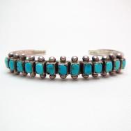 Vintage Zuni Row Cuff Bracelet w/Square TQ  c.1940